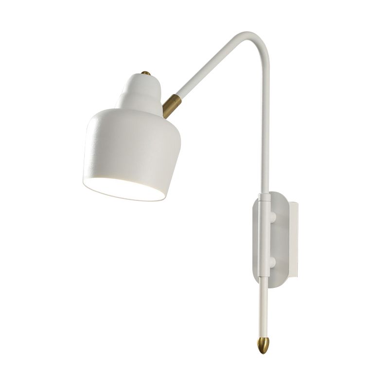 Iron Bowled Wall Mounted Lamp Vintage 1-Light Bedroom Wall Light Sconce in White/Gold with Curved Arm