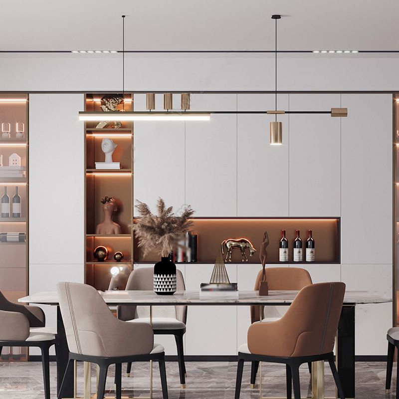6-Light Kitchen Island Lighting Modern Metal Ceiling Light in Black Finish