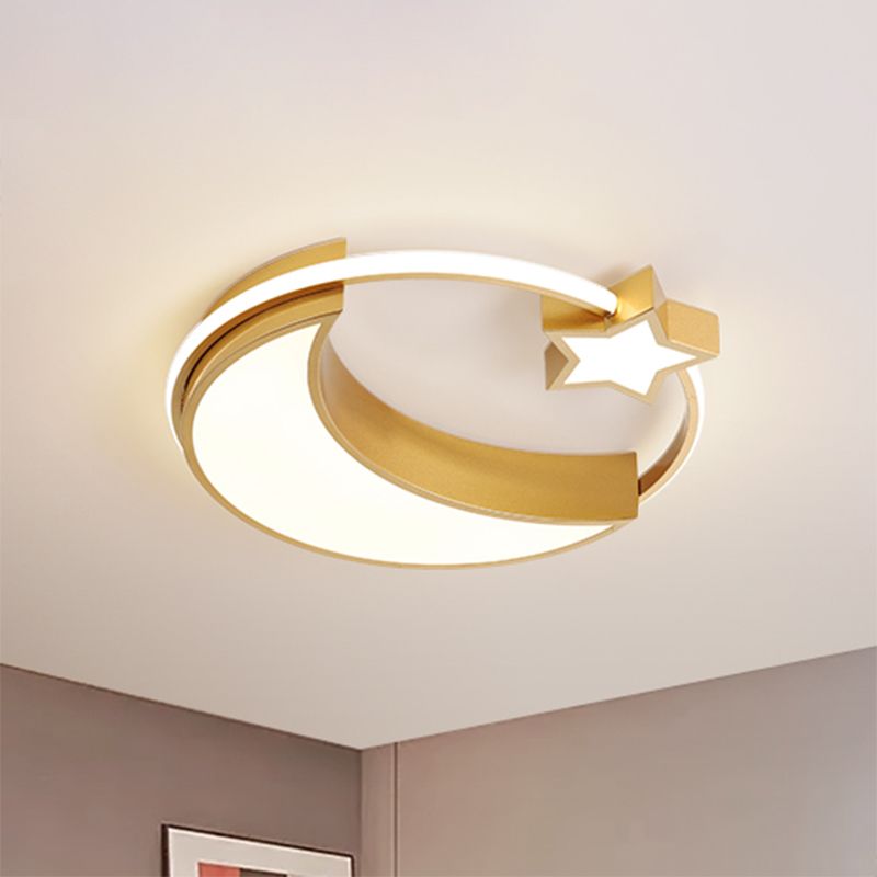 Kinder Moon and Star Flush Mount Acryl LED Schlafzimmer Deckenleuchte in Gold/Schwarz und Weiß