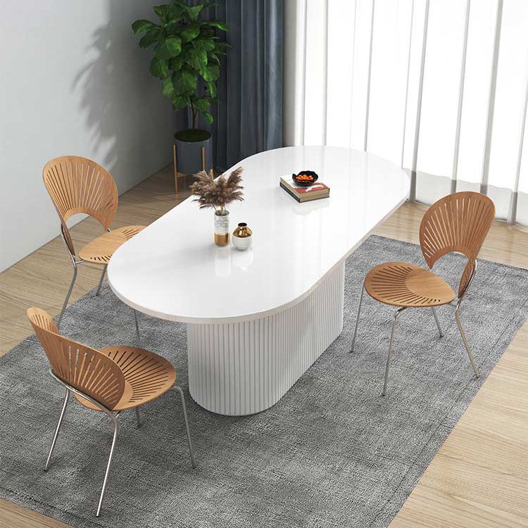 Sintered Stone and Wood Dining Table Simple Style Single Pedestal Base Table