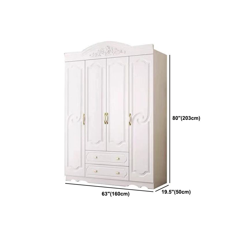 French Country Wardrobe Cabinet White Engineered Wood Wardrobe with 2 Drawers