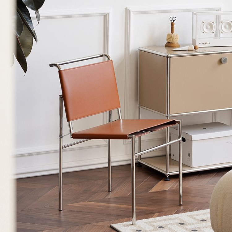 Modern Style Side Chair Faux Leather Open Back Dining Chair for Home