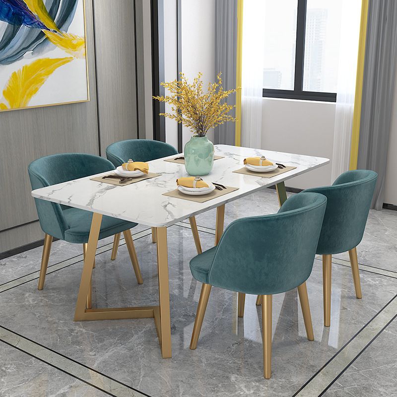 Scandinavian Dining Table Set with Marble Dining Table and Padded Chairs