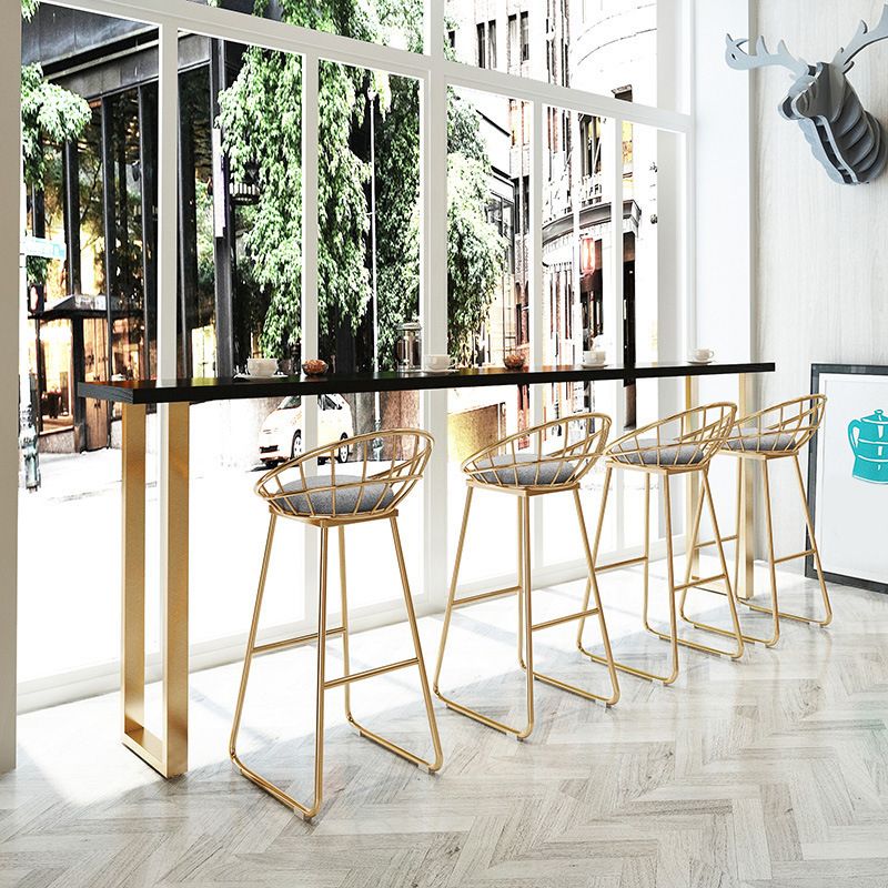 Black Glam Style Bar Table Rectangular Metal Bar Table with Gold Base