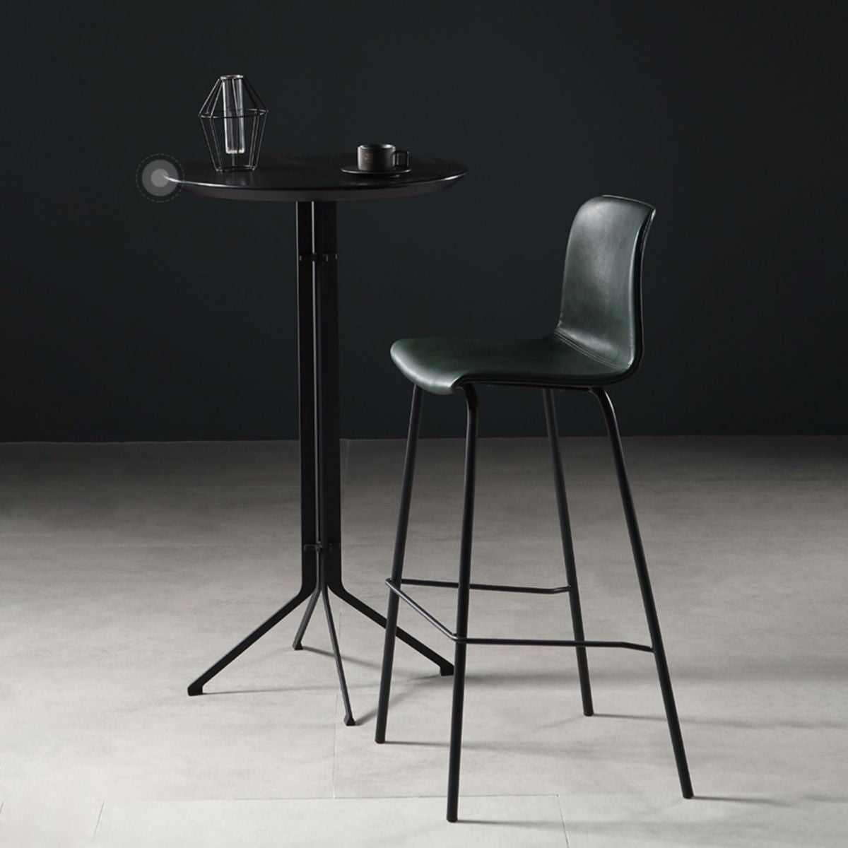 Glossy Leather Square Bar Stool Industrial Metal Stools with Back Legs