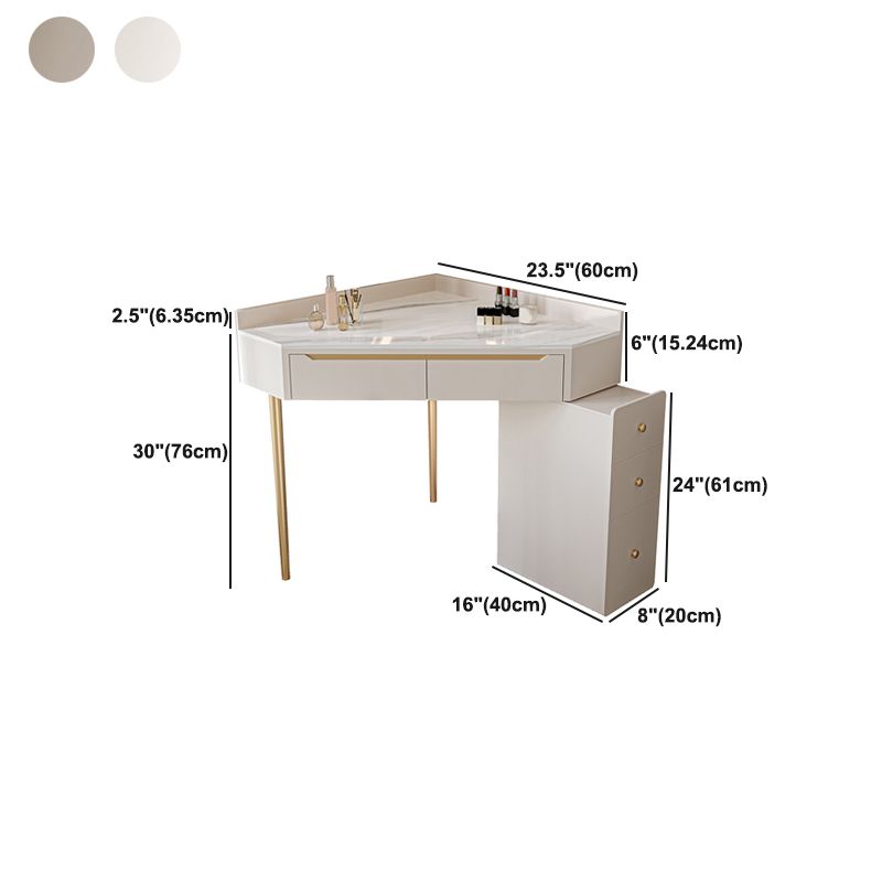 Slate Top Makeup Vanity Set with Drawers, Glam Makeup Vanity Desk Table