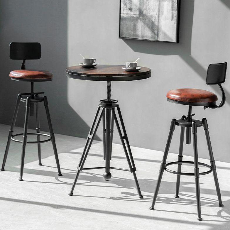 Industrial Adjustable Height Bar Stool Iron Round Armless Bar Stool