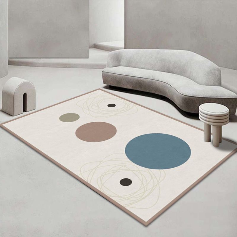 White Circle Rug Polyester Contemporary Rug Stain Resistant Rug for Living Room