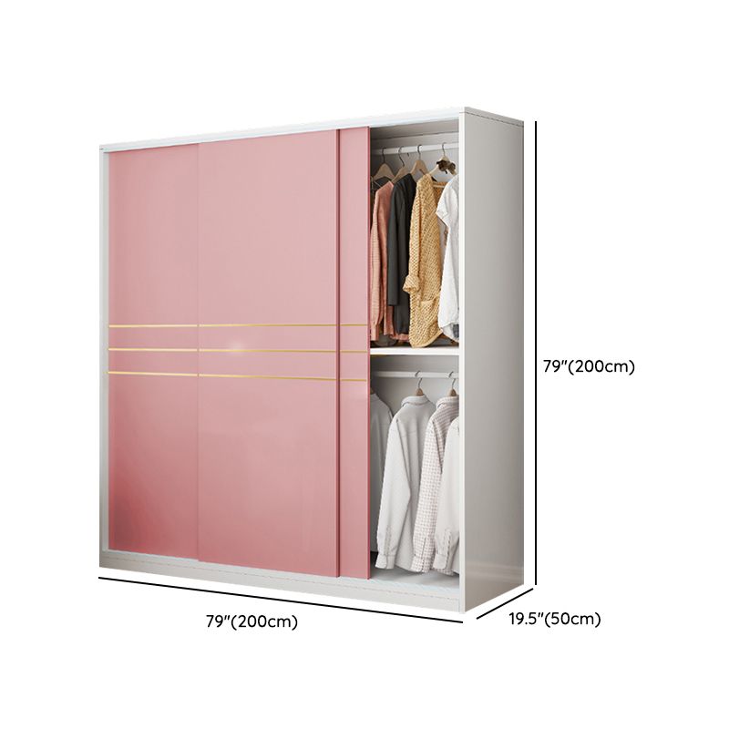 Pink Hanging Clothes Rack Wooden Wardrobe Armoire with Lower Storage Drawers