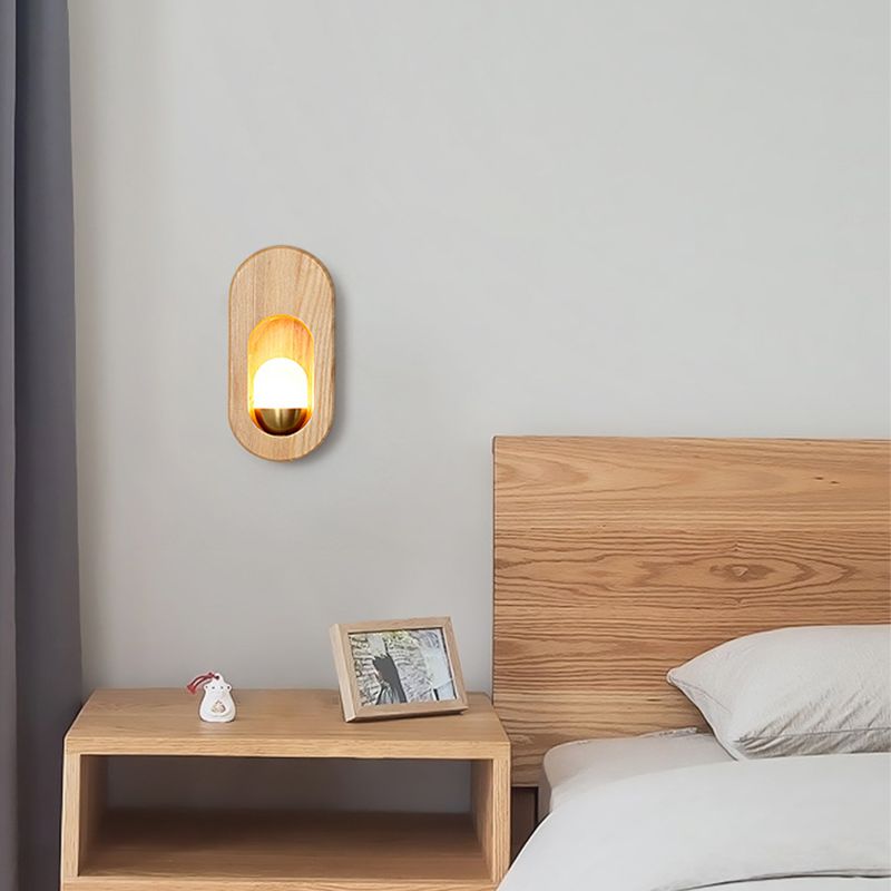 Oval Wall Lighting Fixtures Modern Style Wood 1 Light Wall Lighting