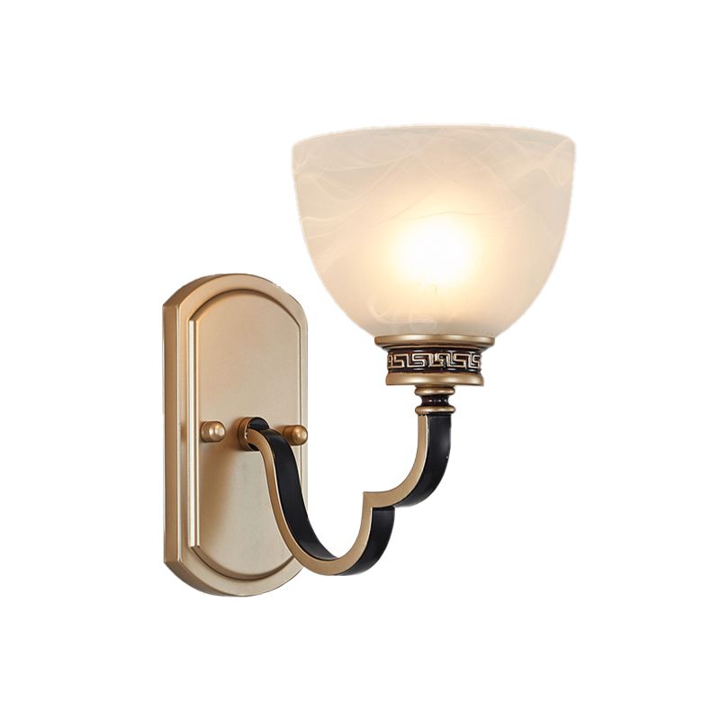 Gold Dome Wall Mount Light Traditional Frosted Glass 1/2-Light Living Room Sconce Light with Wavy Arm