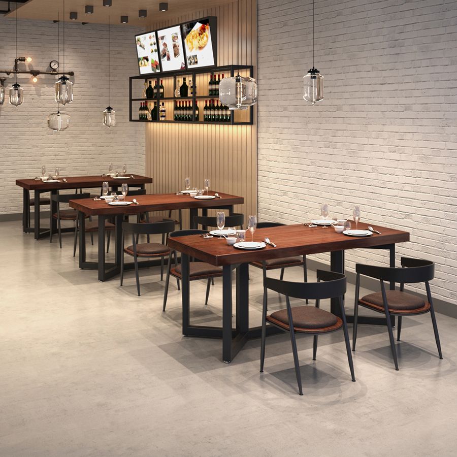 Rectangle Solid Wood Dining Table Industrial Style Brown Dining Table with Black Frame