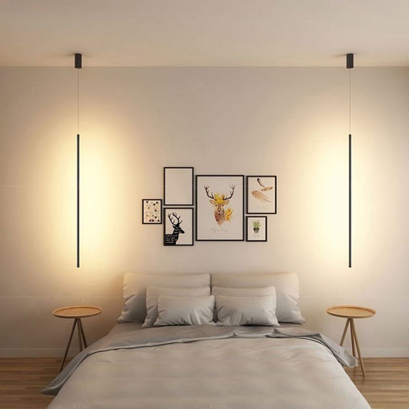 Modern Simple Style LED Line Hanging Pendant 1 Light Hanging Ceiling Light in Black for Hotel