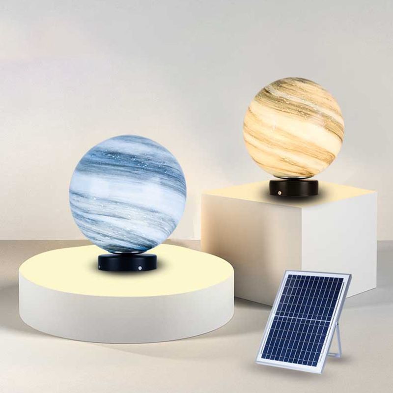 Glass Ball Shape Outdoor Lights Modern Style 1 Light Solar Pillar Lamp