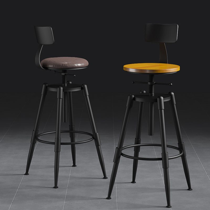 Metal Adjustable Height Bar Stool Contemporary Round Seat in Black