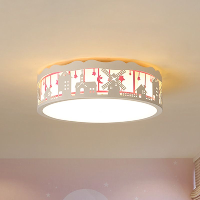 Cartoon House gemusterte Trommel-Unterputz-Eisen-LED-Deckenleuchte für Kinderspielzimmer in warmem/weißem Licht