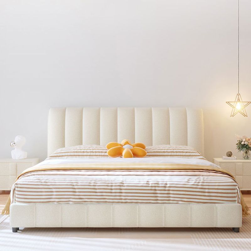 Contemporary White Wood Standard Bed, Upholstered Rectangular Headboard Bed