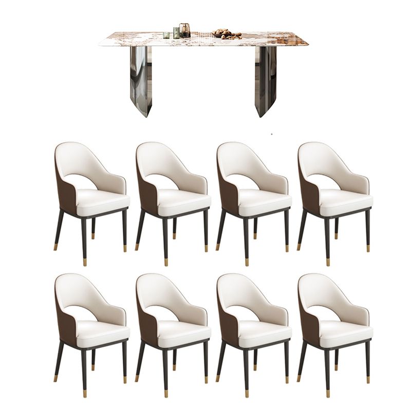 1/5/7/9 Pieces Modern Rectangle Sintered Stone Double Pedestal Dining Set for Home