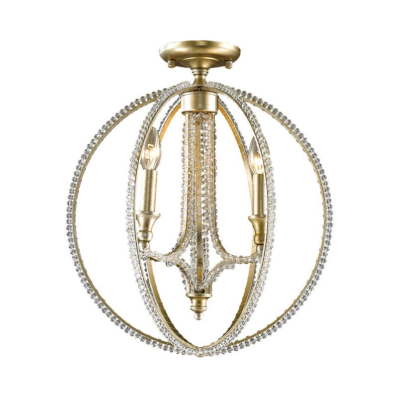 ORB METAL SEMI FLUSO MANTE LUCHA Rústica 3 luces Luz de techo de comedor con acento de cristal en latón