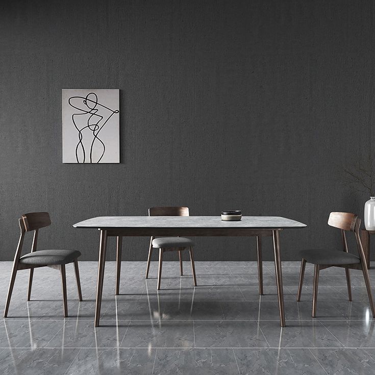 Mid-Century Modern Dining Table Rectangle Stone Top Dining Table with 4 Legs