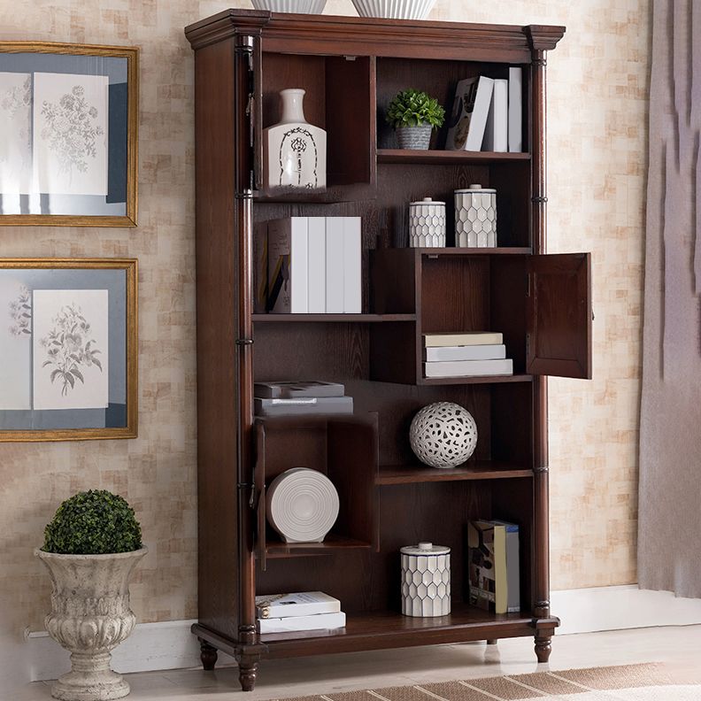 Solid Wood Brown Cabinet 70.9" Tall Mid-Century Modern Accent Cabinet with 3 Doors