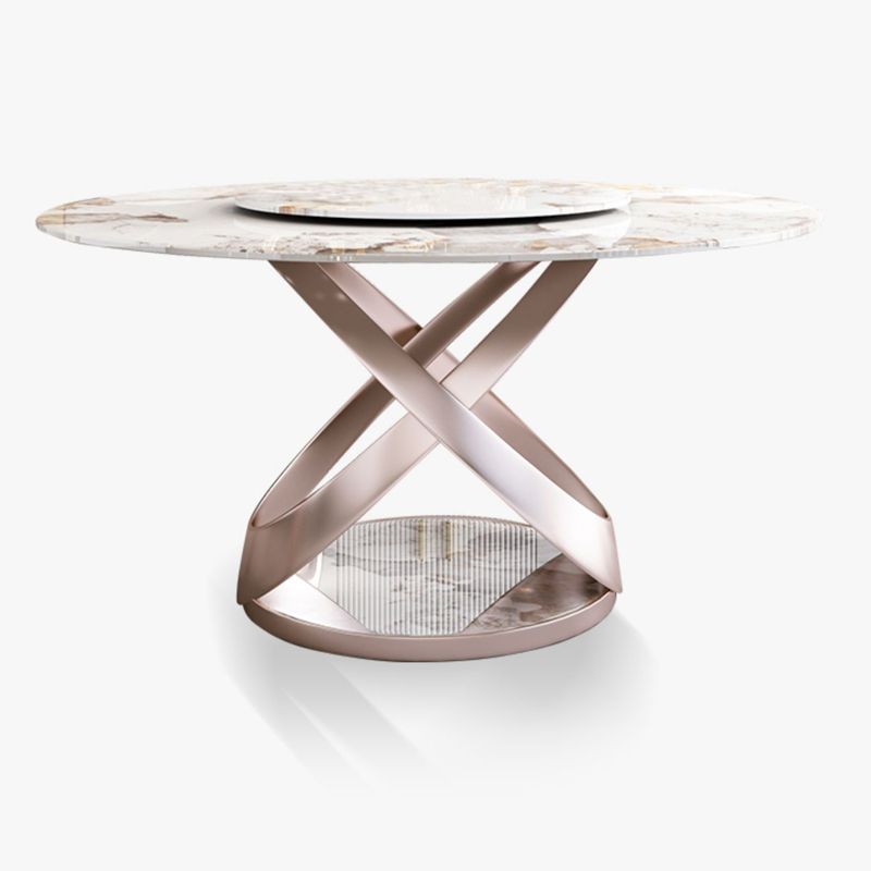 Traditional Luxury Round Dining Table Pedestal Dining Room Furniture with Turntable