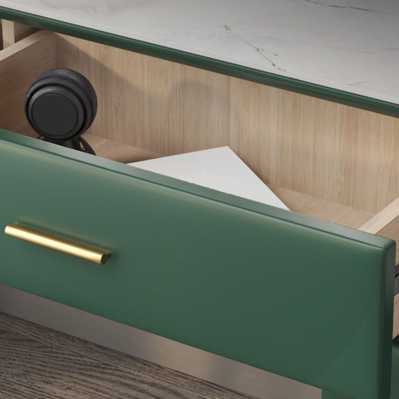Genuine Leather Vanity Table in Green Luxurious Stone Top Makeup Desk