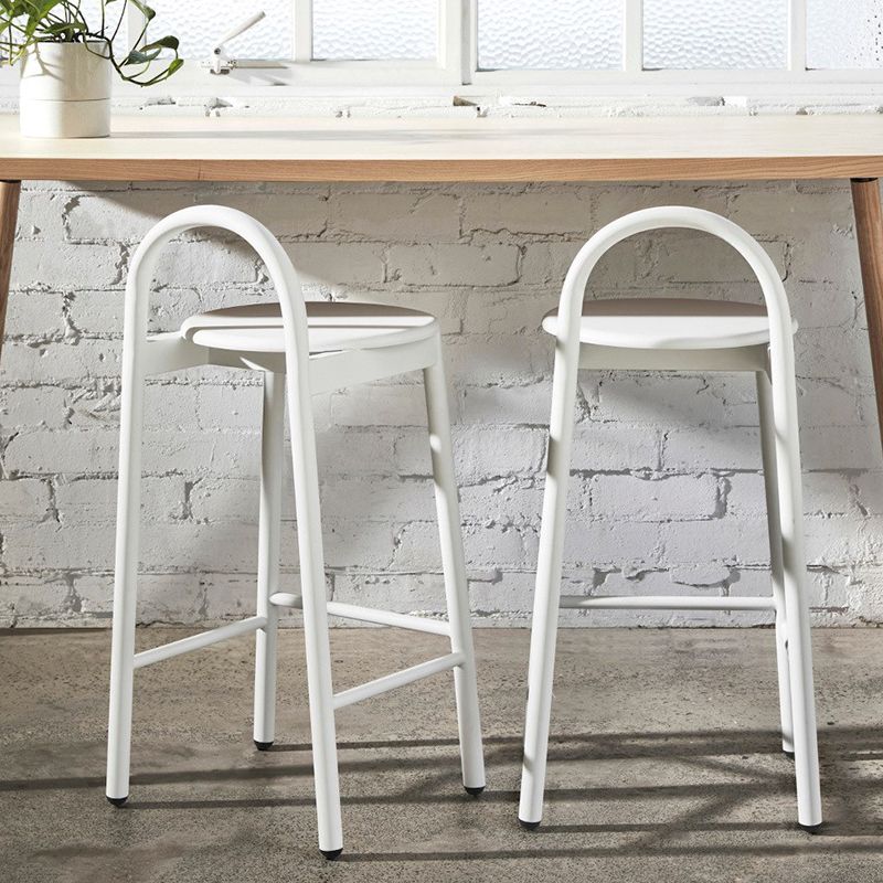 Industrial Circular Wood Top Barstool Metal 4 Legs Bar Stool for Living Room