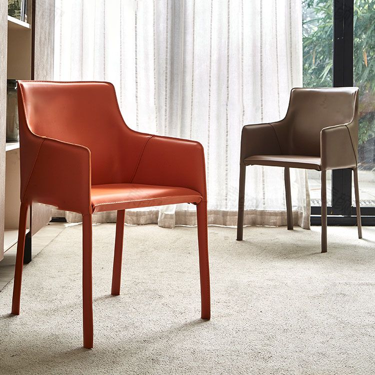 Leather Metal Modern Indoor-Outdoor Chair Dining Room Solid Back Chair