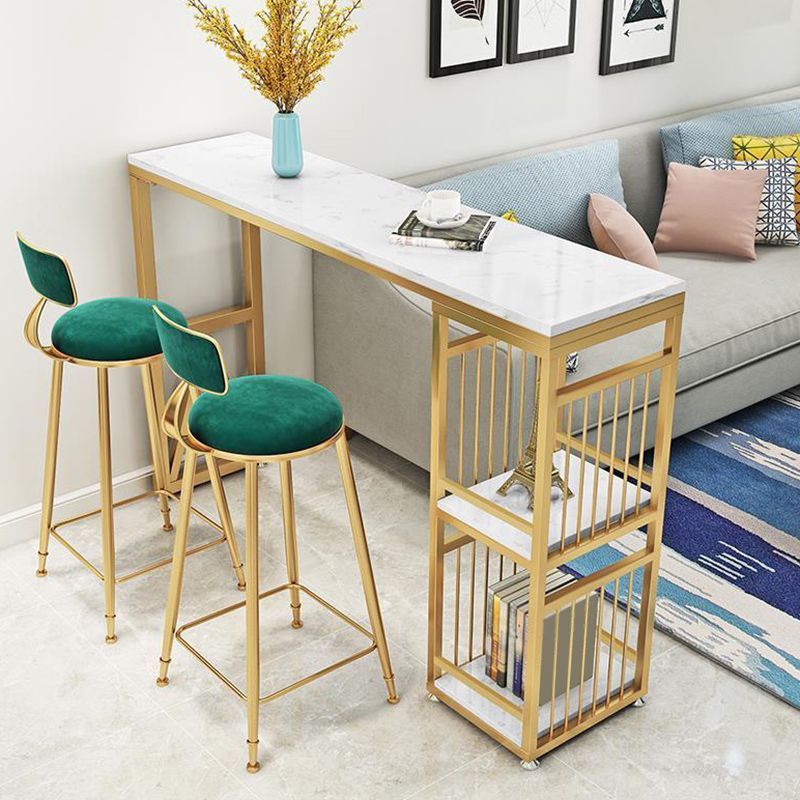 Faux Marble Top Table Glam Bar Height Pub Table with 2 Shelves