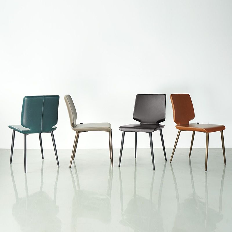 Sillas de comedor de cuero de estilo contemporáneo, silla con respaldo sólido sin brazos para cocina