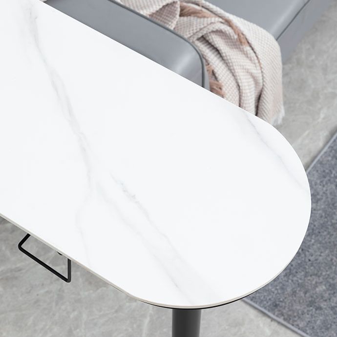 Glam White Stone Bistro Table Indoor Iron Double Pedestal Bar Dining Table with Wine Rack