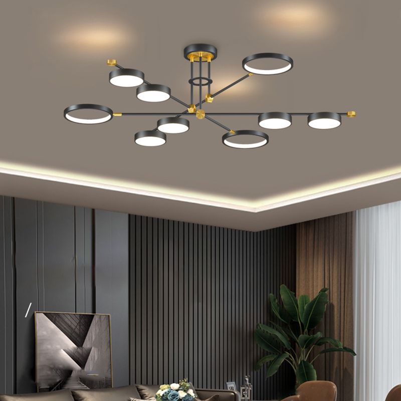 Araña LED moderna anillos múltiples luces de techo colgantes araña de metal orbe de metal