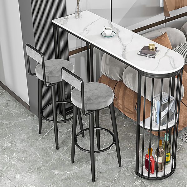 Glam Upholstered Dining Stools Round Armless Bar Stools with Footrest