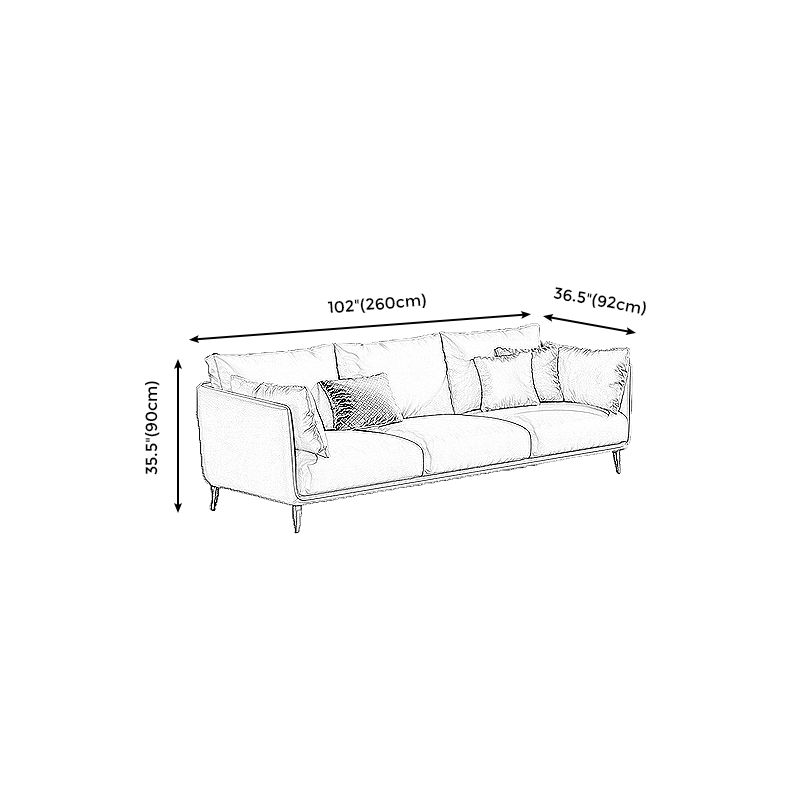 Living Room Genuine Leather Couch Square Arm Sofa with Pillow Back
