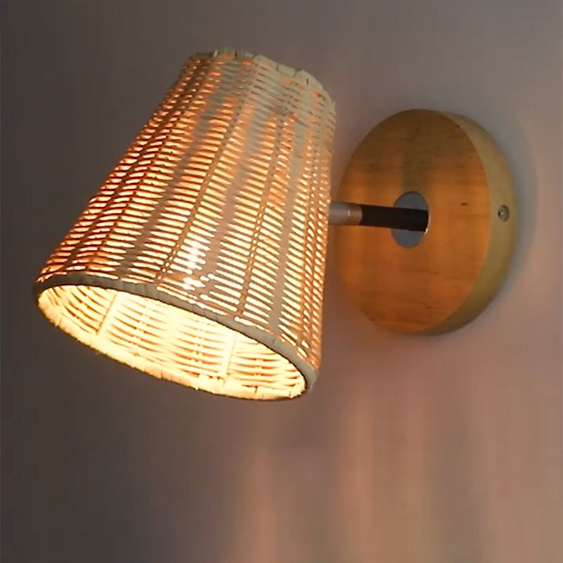 Modern Simple Rattan Vanity Light Cylinder Shape Rotatable Vanity Lamp for Shower Room