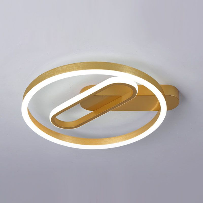 Circle and Oblong Inner Ceiling Flush Simple Aluminum Bedroom 16"/19.5" Wide LED Flush Mount Lighting in Gold, Warm/White Light