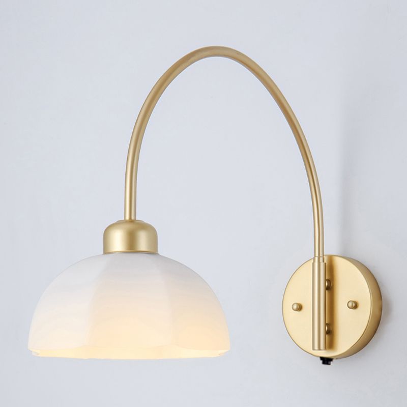 Gold Modern Metal Wall Sconce Geometric Shape Wall Light with Glass Shade for Bedroom
