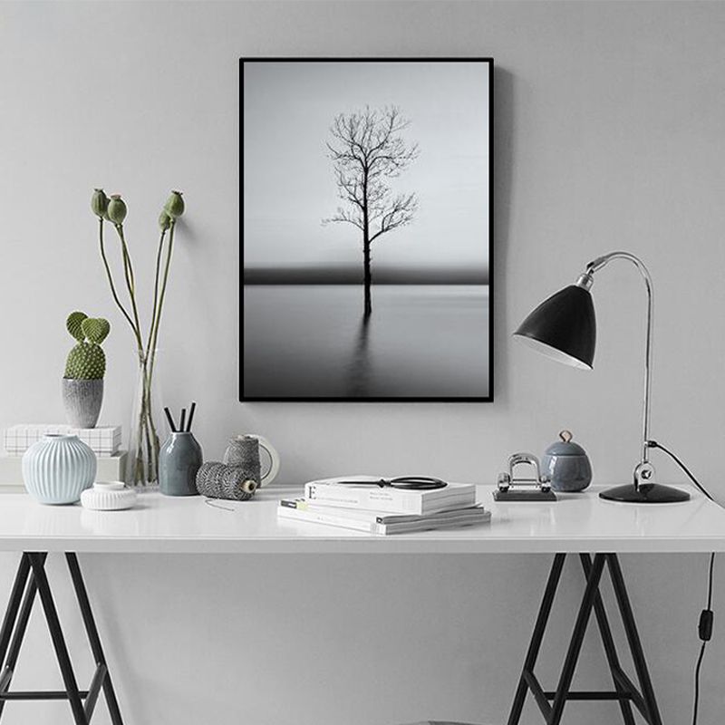 Leafless Tree Wall Art Print Nordic Aesthetics Photo Plant Canvas in Grey for Bedroom