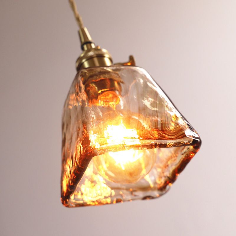 Vintage Glass Pendant Light Fixture 1-Light Gold Hanging Ceiling Light for Dining Room