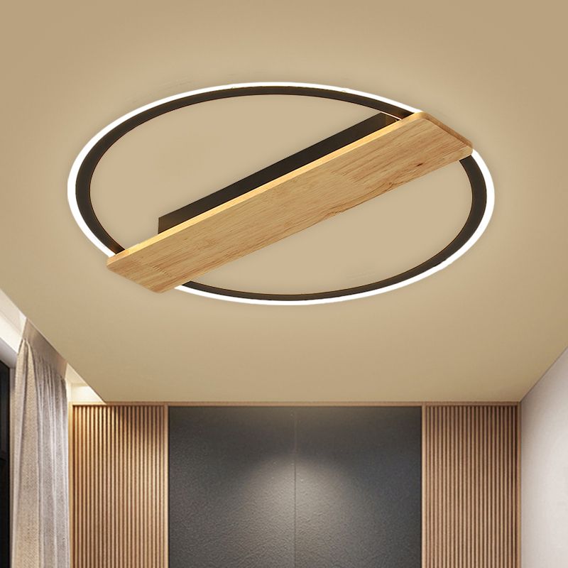 Metallic Ring Flush Mount Lamp Simple Black/Gold LED Ceiling Fixture with Plank Deco in Warm/White Light, 16.5"/20.5" Wide