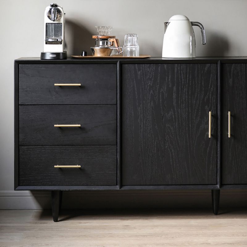 Black Solid Wood Buffet Table Glam Buffet Table with 6-Drawer and 2-Door