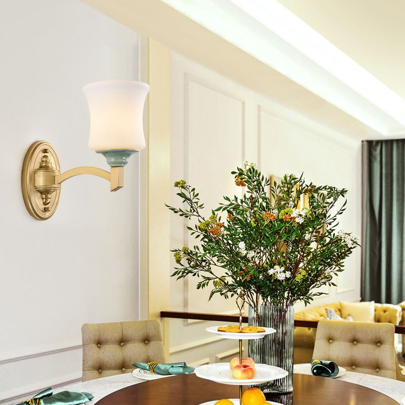 1/2-Light Wall Mount Lamp Modernism Style Bell Shade Frosted Glass Wall Light Sconce in Gold for Dining Room