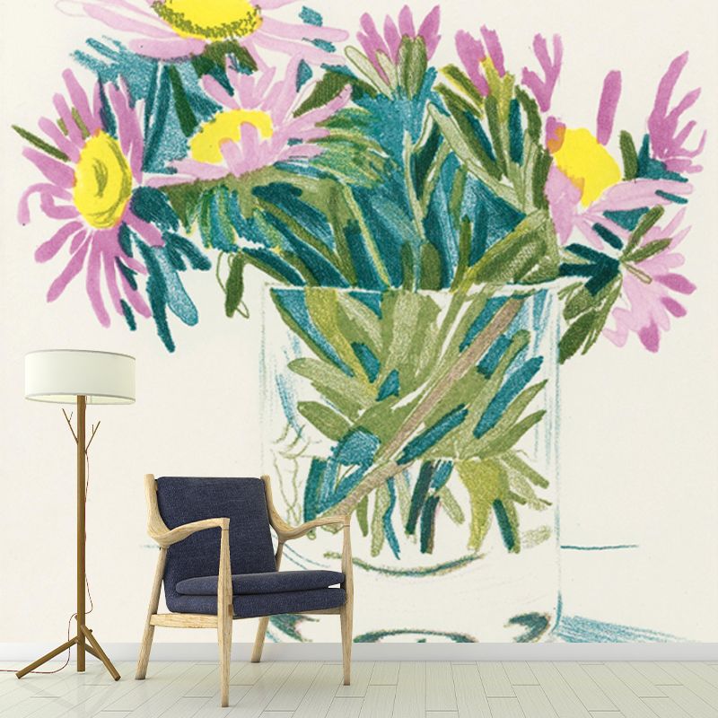 Whole Daisies Wall Paper Mural Water Resistant Artistic Living Room Wall Covering