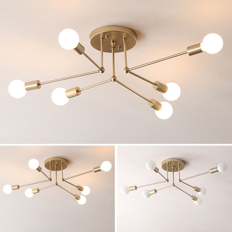 Metaal Modern Semi Flush Mount Verlichting 6 Lichten Sputnik Semi-flush lichte armaturen voor Semi Flush Mount Verlichting