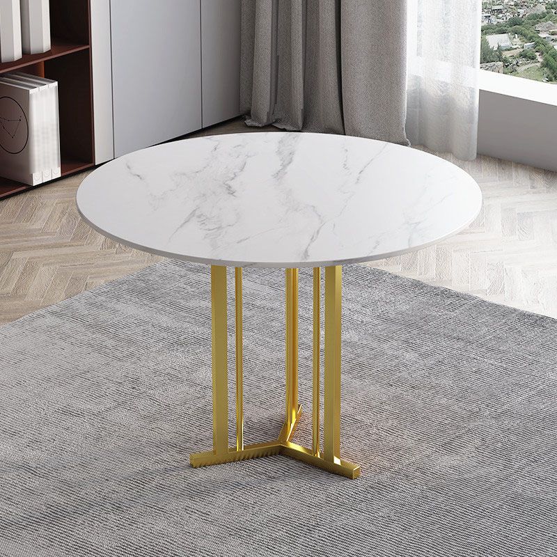 Stone Top Dining Table Contemporary Dining Table with Gold Pedestal Base