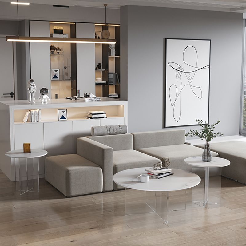 Slate and Acrylic Cocktail Table Modern White Round Coffee Table