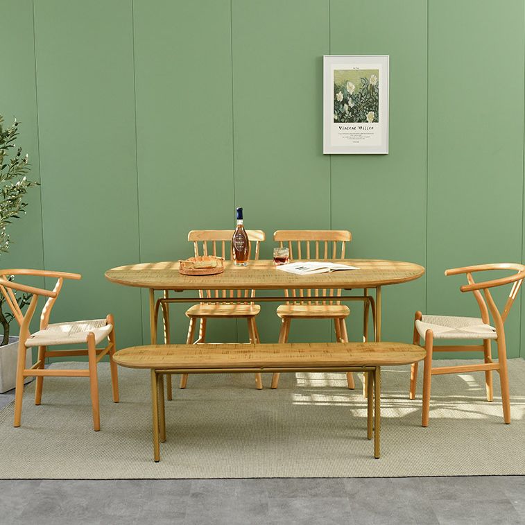 Zeitgenössischer Massivholz Khaki Esstisch Oval Form Standard Esstisch für Küche