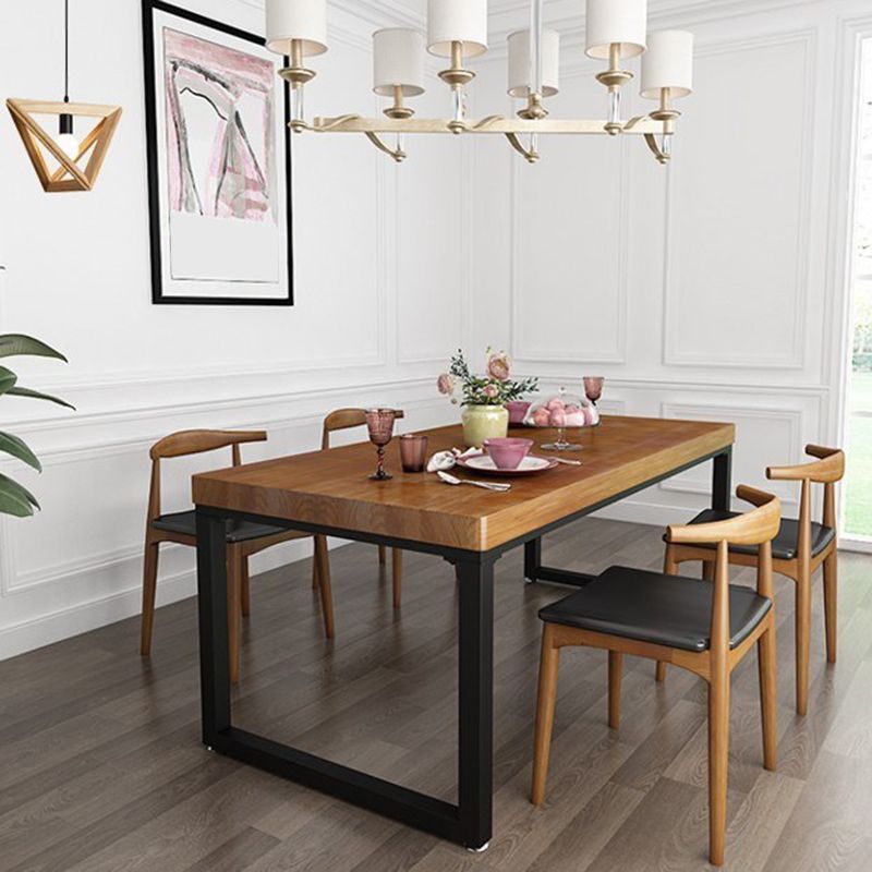 Industrial Rectangle Dining Table Solid Wood Black Iron Sled Base Dining Table