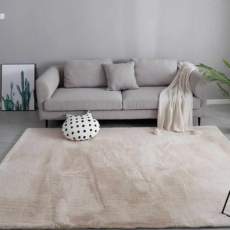 Beige Modern Carpet Polyester Pure Color Carpet Washable Carpet for Living Room